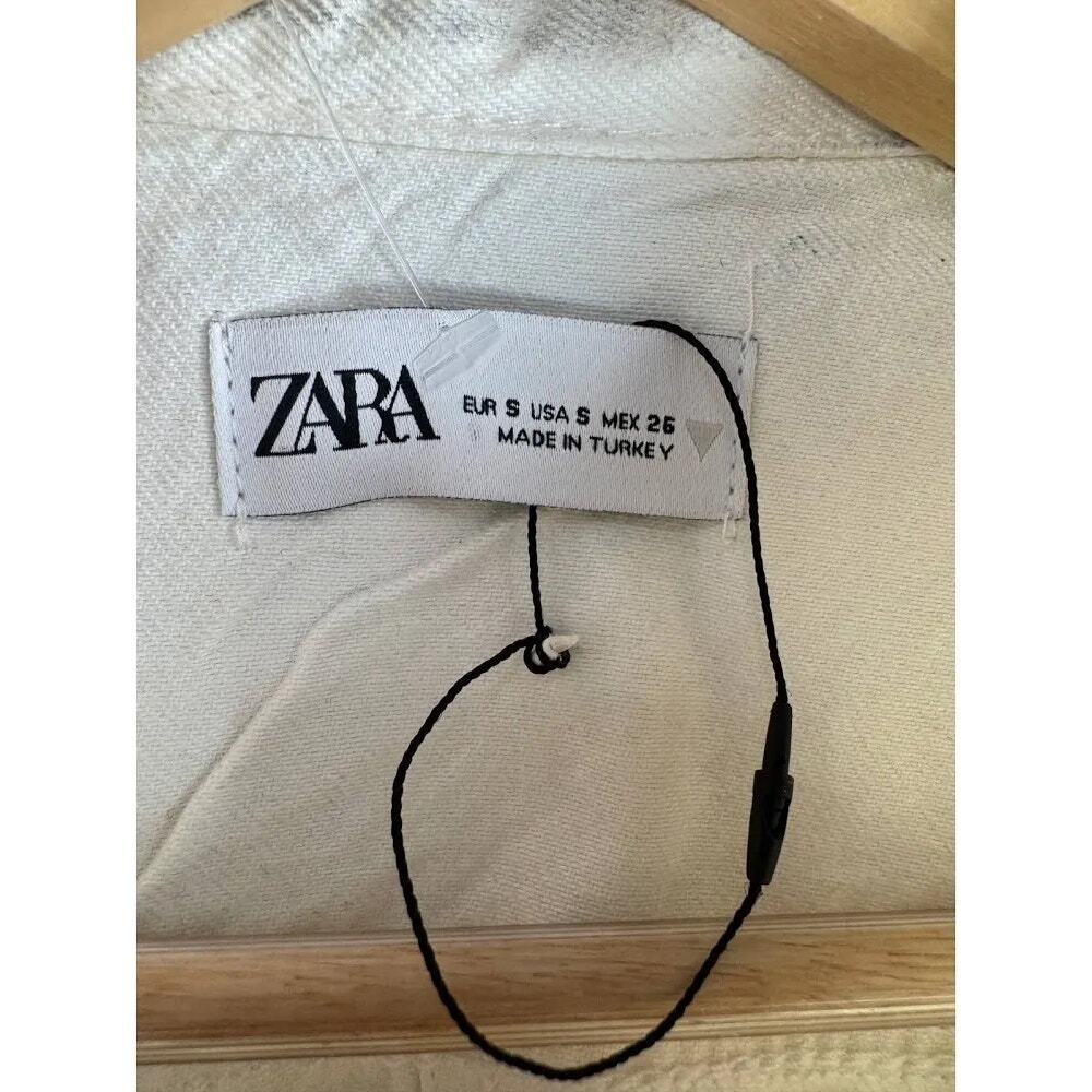 NWT Zara Y2K Metallic Retro Vintage Crop Denim Jacket White Silver Small - Picture 5 of 7